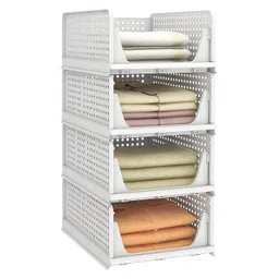 JD FRESH Polypropylene 4 Pieces Wardrobe Organizer for Storage Foldable - White-image-10