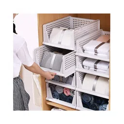 JD FRESH Polypropylene 8 Pieces Wardrobe Organizer for Storage Foldable - White-image-4