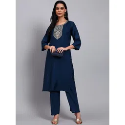 JDS LIFESTYLE Women Ethnic Motifs Embroidered Kurta with Trousers-picture-13