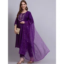 JDS LIFESTYLE Women Ethnic Motifs Embroidered Regular Sequinned Kurta with Trousers & With Dupatta-picture-10