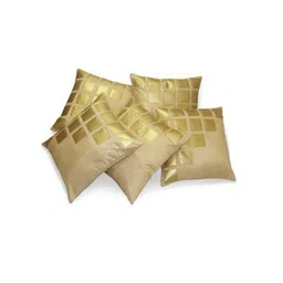 JDX Beige & Gold-Toned Set of 5 Colourblocked Square Cushion Covers-image-49