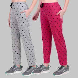 jeckward Pack of 2 Women Polka Print Pink, Grey Track Pants-picture-27