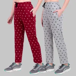 jeckward Pack of 2 Women Polka Print Red Track Pants-picture-20
