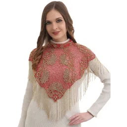 JEDCO Embroidered Self Design Round Neck Short Sleeves Waterfall Shrug-picture-11