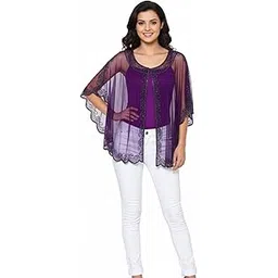 jedco Net Cape Shrug, Hand Beaded Embroidery, Purple, Free Size-picture-40