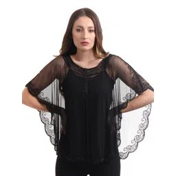 JEDCO Women Black Net Bead Embroidered Shrug-picture-20