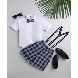 Jeet Ethnics Half Sleeves Solid Shirt Shorts Set With Bow & Suspender - Yellow-picture-25