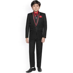Jeetethnics Boys Black & Red Solid 4-Piece Single-Breasted Partywear Suit-picture-10