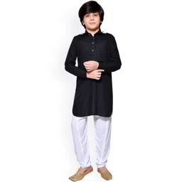 Jeetethnics Boys Black & White Solid Kurta with Pyjamas-picture-16