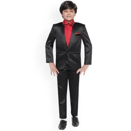 Jeetethnics Boys Black Solid 4-Piece Single-Breasted Partywear Suit image 1