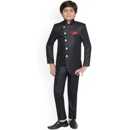 Jeetethnics Boys Black Solid Coat with Trousers-picture-17