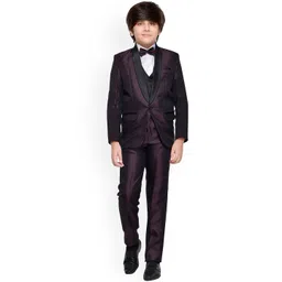 Jeetethnics Boys Burgundy & Black Self Design 5-Piece Single-Breasted Partywear Suit-picture-49