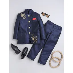 Jeetethnics Boys Embroidered Mandarin Collar Silk Cotton Bandhgala 2 Piece Suit-picture-28