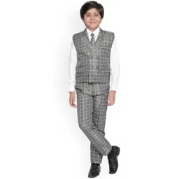 Jeetethnics Boys Grey & White Checked Shirt with Trousers-picture-32