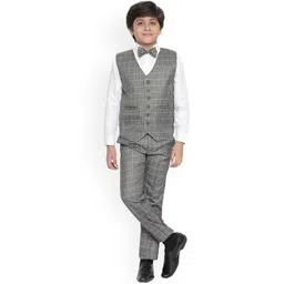 Jeetethnics Boys Grey & White Checked Shirt with Trousers-picture-20