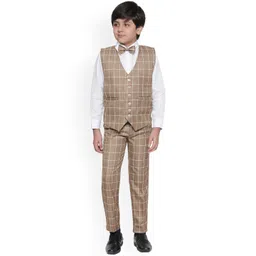 Jeetethnics Boys Khaki & White Solid Shirt with Trousers-picture-26