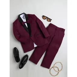 Jeetethnics Boys Maroon & Black Solid Single Breasted Five Piece Suits-picture-28