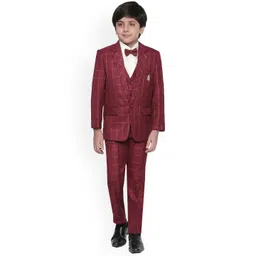 Jeetethnics Boys Maroon Checked Suit-picture-56