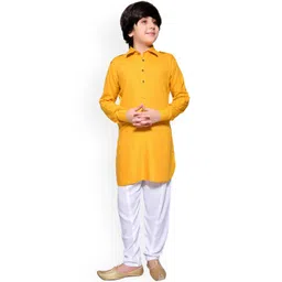 Jeetethnics Boys Mustard Yellow Solid Kurta with Trousers-picture-28