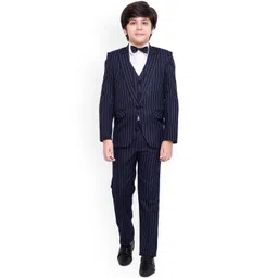 Jeetethnics Boys Navy Blue Striped 5-Piece Single-Breasted Partywear Suit-picture-58