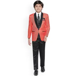 Jeetethnics Boys Orange & Black Solid 4 Piece Single Breasted Party Suit-picture-11