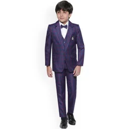 Jeetethnics Boys Purple & Red Checked Suit-picture-31