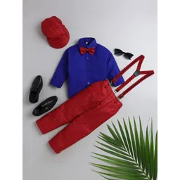 Jeetethnics Boys Red & Blue Shirt & Trouser With Suspenders-picture-38