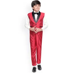 Jeetethnics Boys Red & White Solid Shirt with Trousers-picture-24