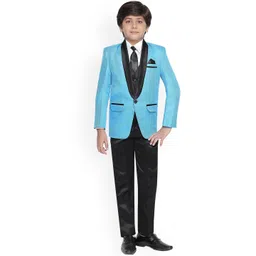 Jeetethnics Boys Turquoise Blue & Black Solid Single-Breasted Suit-picture-30