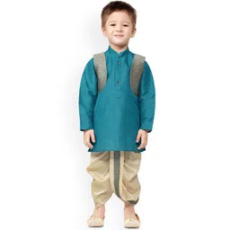 Jeetethnics Boys Turquoise Blue Ethnic Motifs Kurta with Dhoti Pants-picture-42