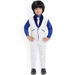 Jeetethnics Boys White & Blue Silk Regular Fit Party Waistcoat Suit-picture-39