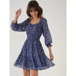 JEFF COOPER Floral Printed Puff Sleeve Fit & Flare Dress-picture-35