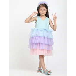 Jelly Jones Girls Blue & Purple Colourblocked Dress-picture-11