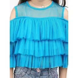 Jelly Jones Girls Blue Pure Cotton Layered Bardot Crop Top image 2