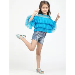 Jelly Jones Girls Blue Pure Cotton Layered Bardot Crop Top image 5