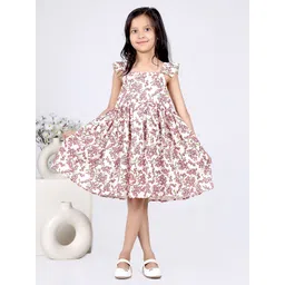 Jelly Jones White Floral Print Flutter Sleeve Chiffon Empire Dress-picture-48