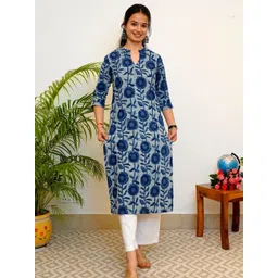 JEMCY Floral Printed Mandarin Collar Cotton Kurta-picture-42