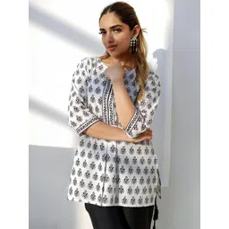 JEMCY Women Ethnic Motifs Printed Round Neck Cotton Top-picture-35