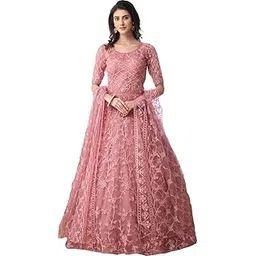 jesani creation Women's Mono Net Embroidered Pink Semi Stitch Fit And Flare Knee-Length Gown(BC-Chain_Semi Stitch), XL-picture-33