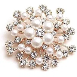 jetani Pearl Crystal Snowflake Flower Design Brooch Pin Badge Fashionable Charming Dress Scarves Shawl Clip Clothes Bags Decoration Jewelry Gift for Women Girls-picture-24