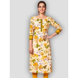Jevi Prints Beige & Yellow Floral Printed Cotton Kurta-picture-39