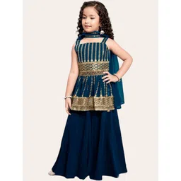 JEVIK CREATION Girls Ethnic Motifs Embroidered Square Neck Kurta With Sharara & Dupatta-picture-49