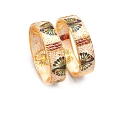 Jewar Mandi Bangle Fashion Set Of 2 Gold-Plated Peacock Design Meena Work Bangles-image-17