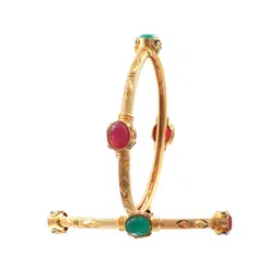 Jewar Mandi Fashion Indian Bollywood Set of 2 Gold-Plated & Stone-Studded Bangles-image-18