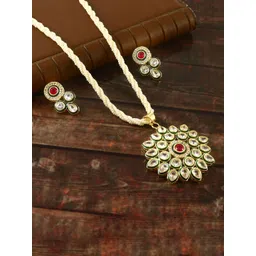 Jewar Mandi Gold-Plated Kundan Studded & Pearl Beaded Jewellery Set-image-27