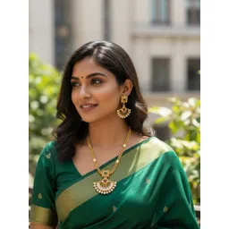 Jewar Mandi Gold-Plated Stone-Studded & Pearls Beaded Jewellery Set-image-34