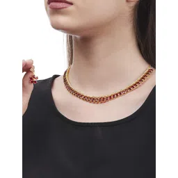 Jewar Mandi Gold-Toned & Maroon CZ-Studded Jewellery Set-picture-17