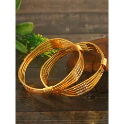 Jewar Mandi Set Of 2 Gold-Plated Ad Cz-Studded Fashion Design Bangles-image-3
