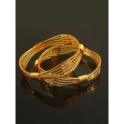 Jewar Mandi Set of 2 Gold-Plated American Diamond Studded Bangle-image-44