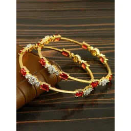 Jewar Mandi Set Of 2 Gold-Plated CZ & AD Studded Bangles-image-6